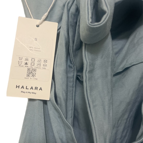 Halara Ruched Backless Tie Back Side Slit Mini Casual Dress Sterling Blue Small - Picture 4 of 5